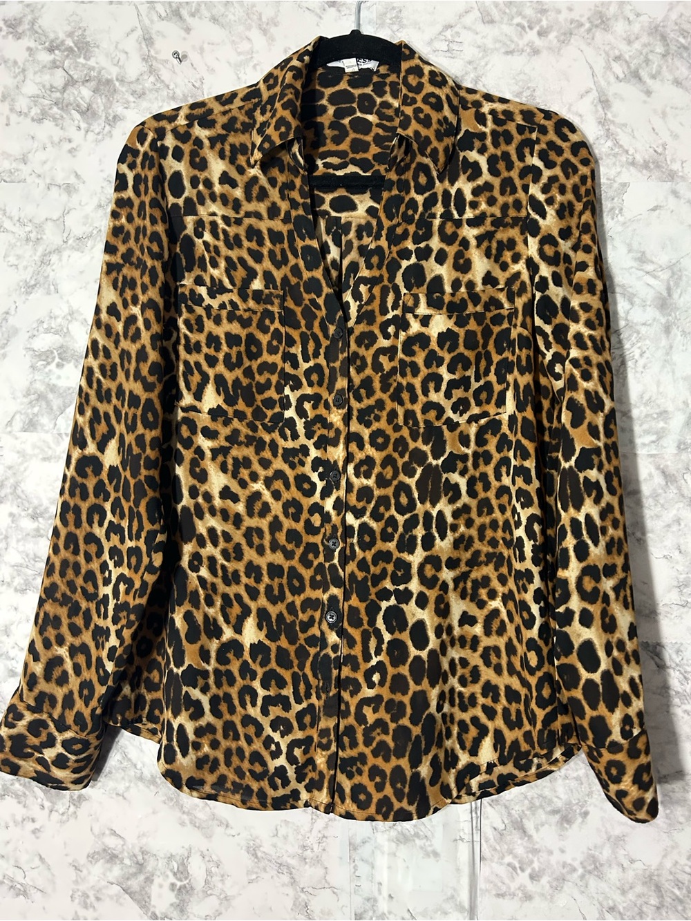 Express Leopard Print Button-Down Shirt - Brown & Black.  55